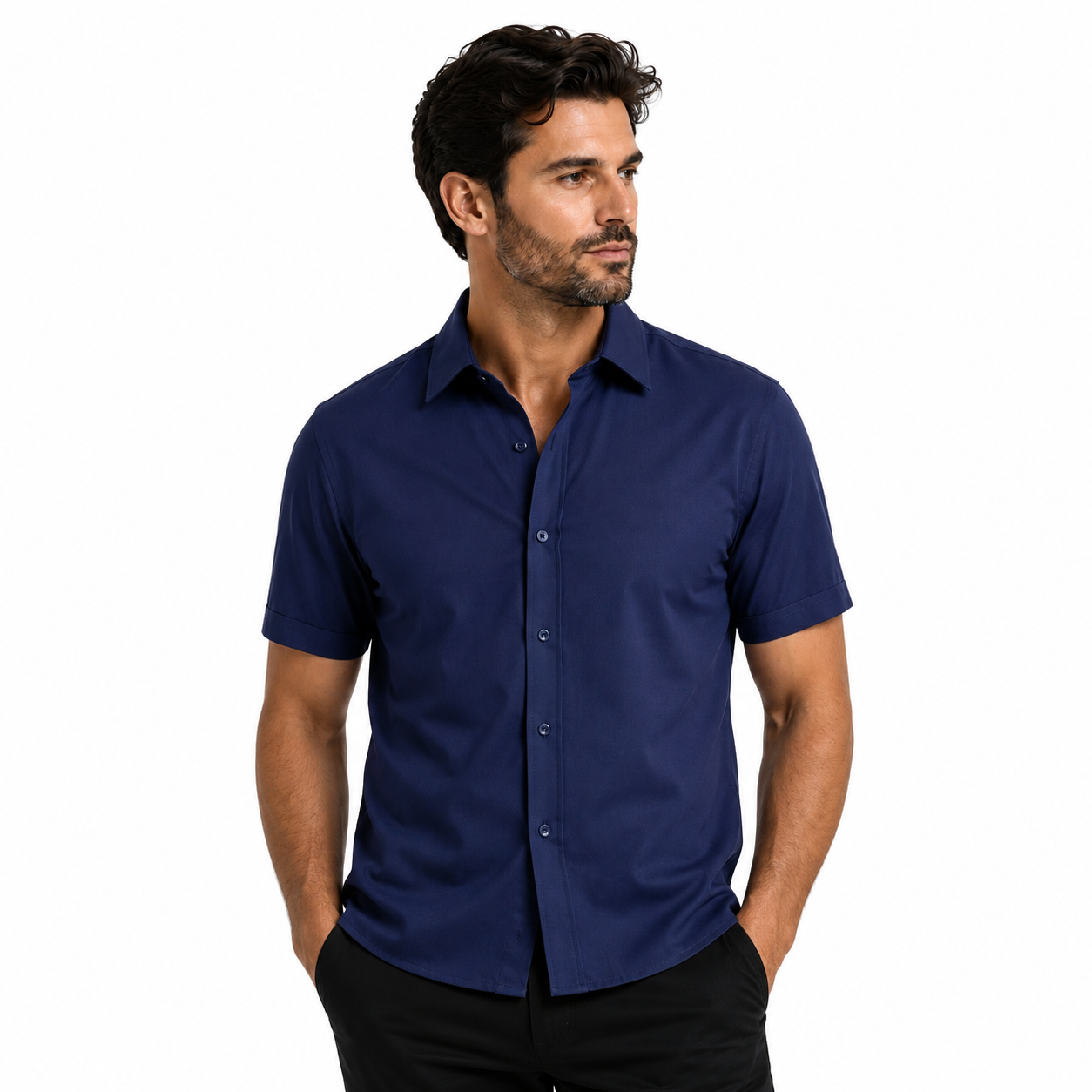 Camisa Wealth anti arrugas manga corta Azul oscuro