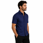 Camisa Wealth anti arrugas manga corta Azul oscuro