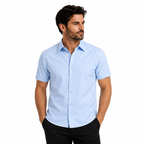Camisa Wealth anti arrugas manga corta Azul claro