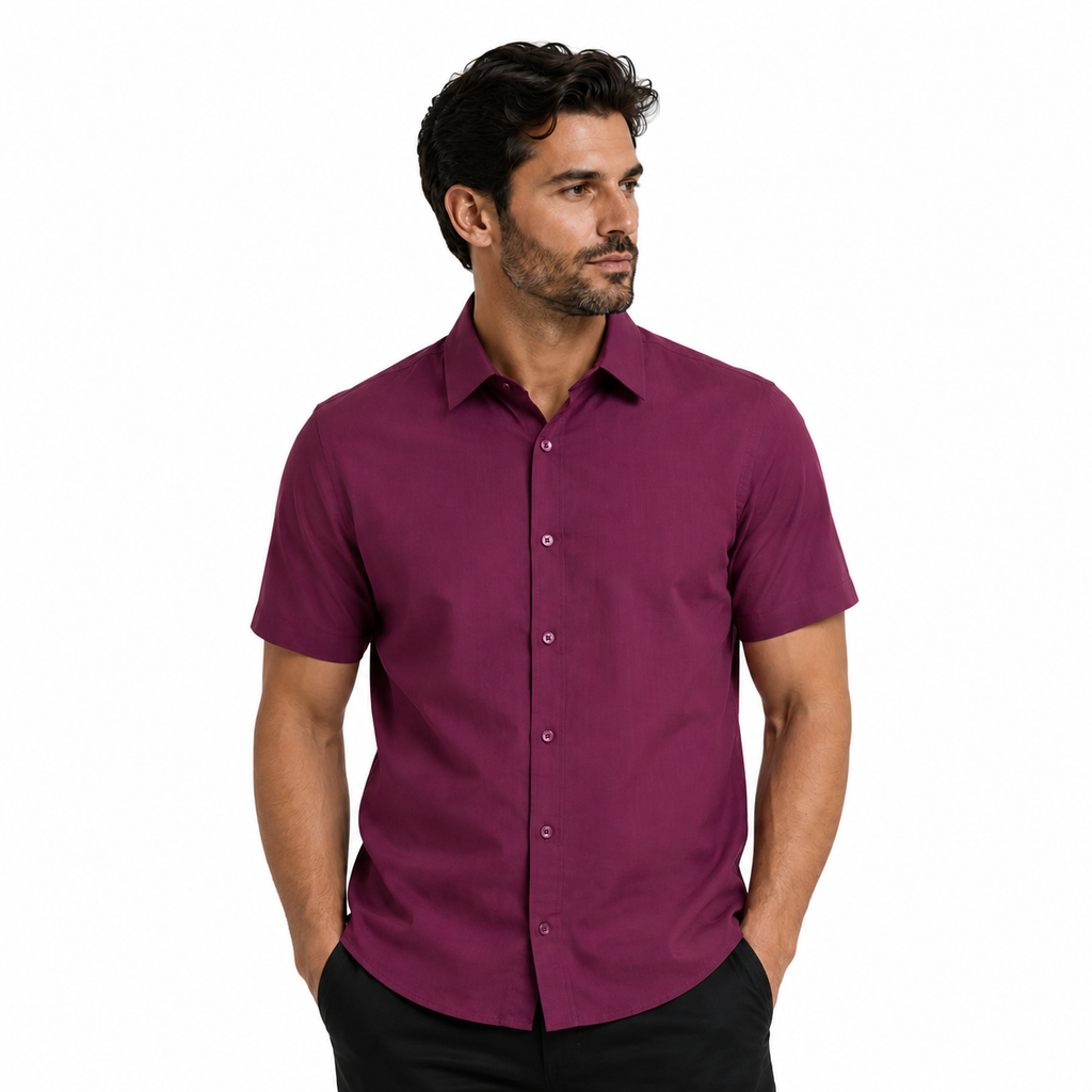 Camisa Wealth anti arrugas manga corta Vino tinto