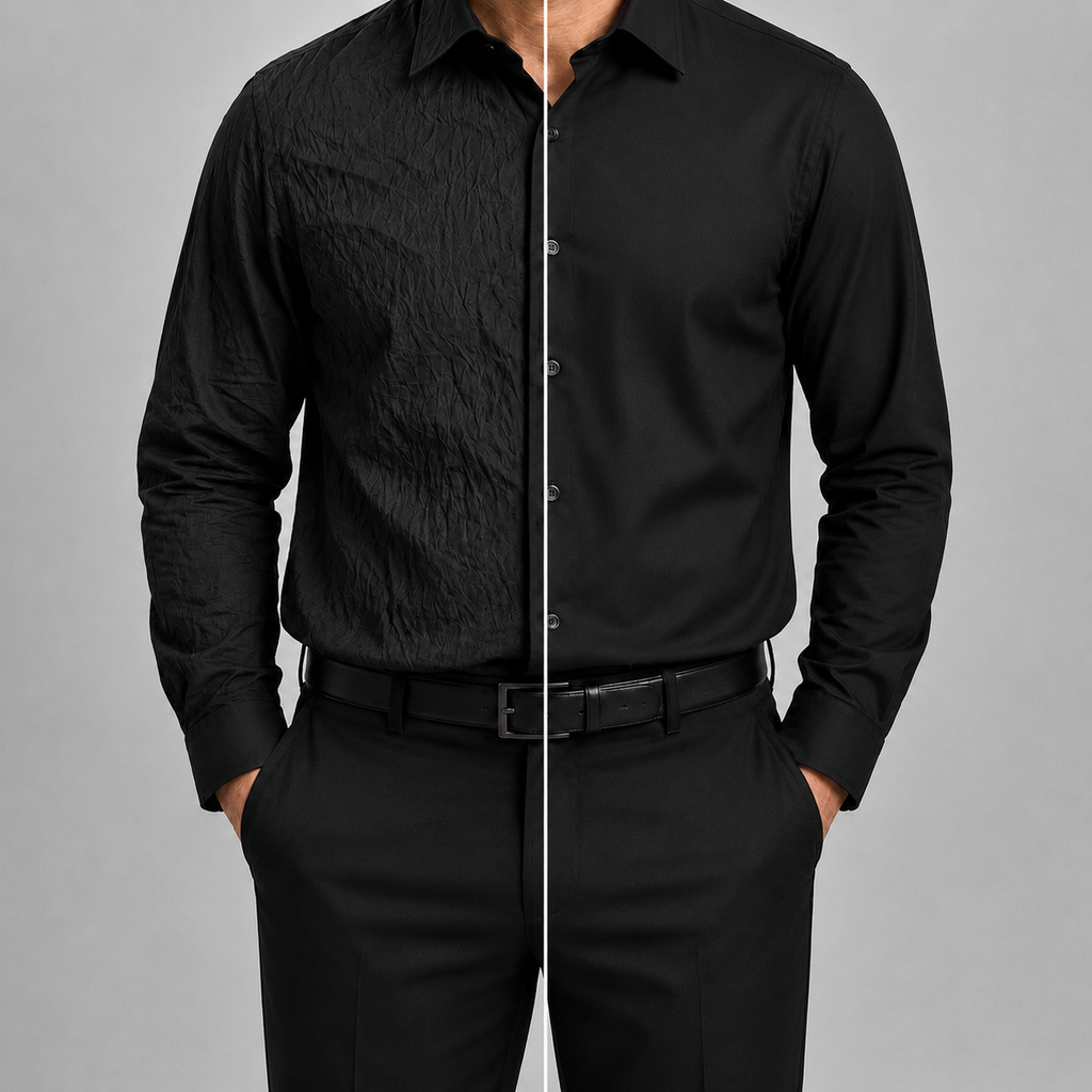 Camisa wisdom ajustada anti arrugas manga larga Negra