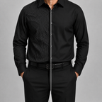 Camisa wisdom ajustada anti arrugas manga larga Negra