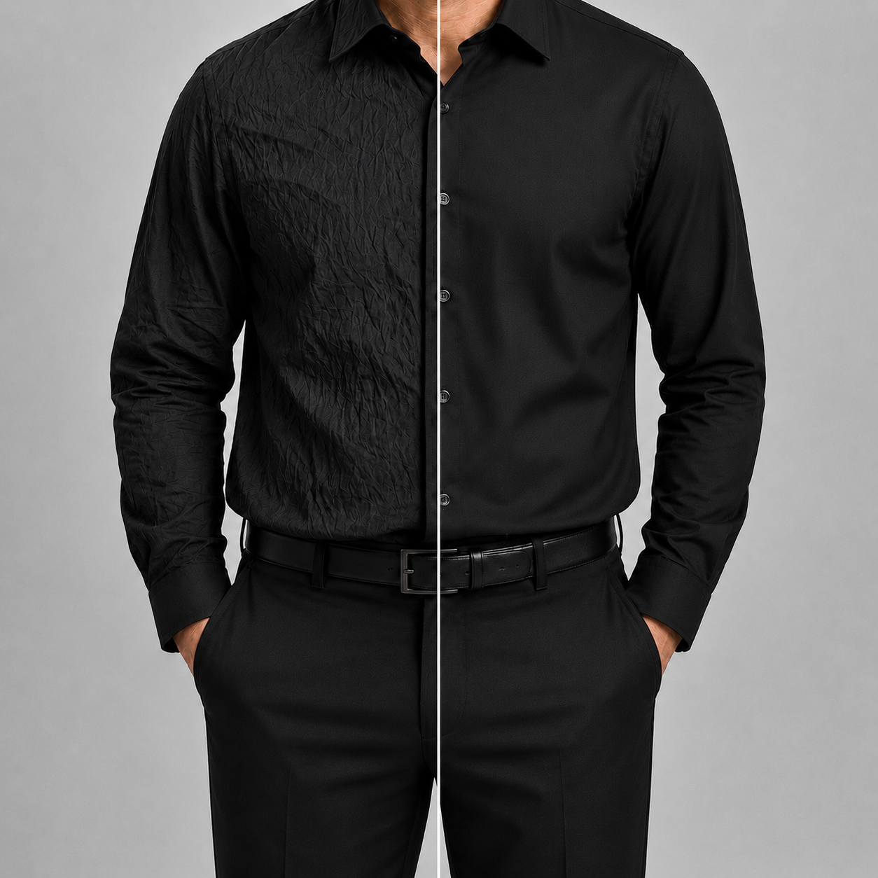 Camisa wisdom ajustada anti arrugas manga larga Negra