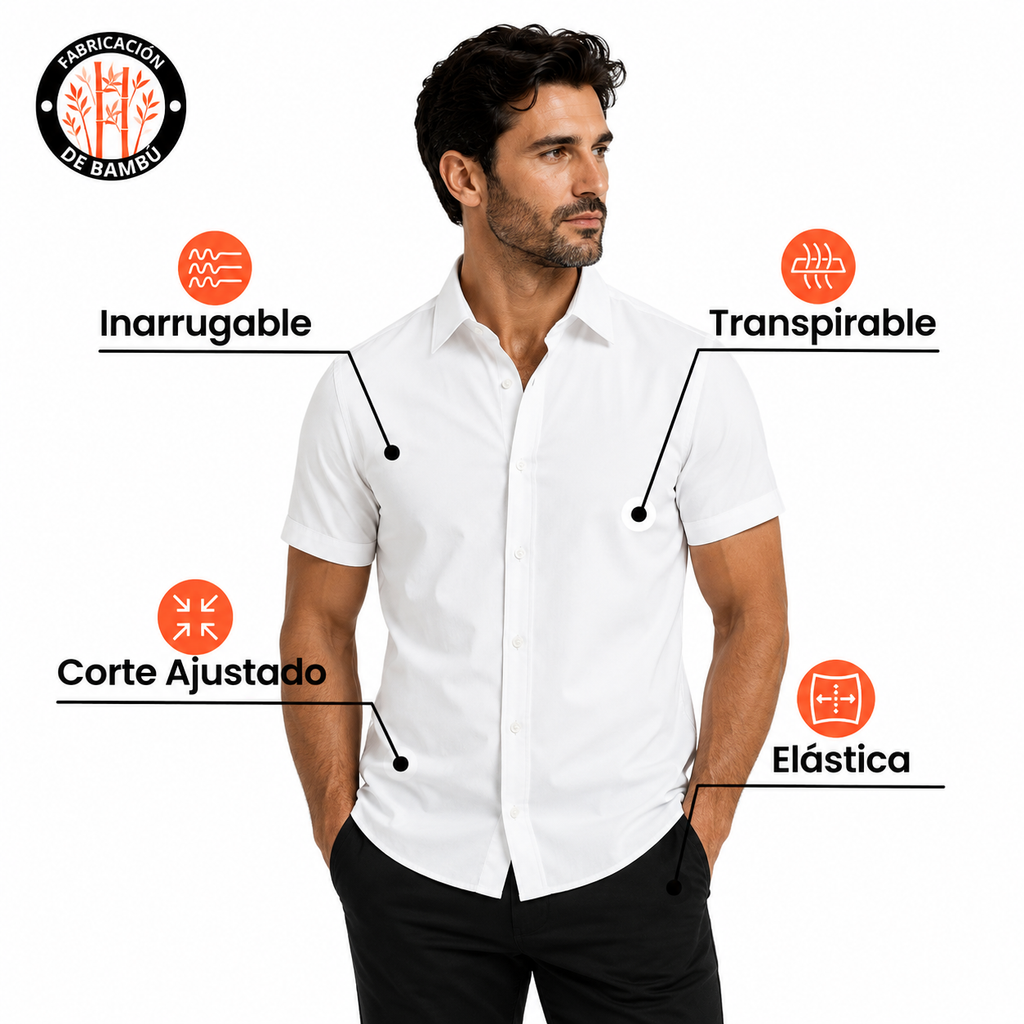 Camisa Wealth anti arrugas manga corta blanca