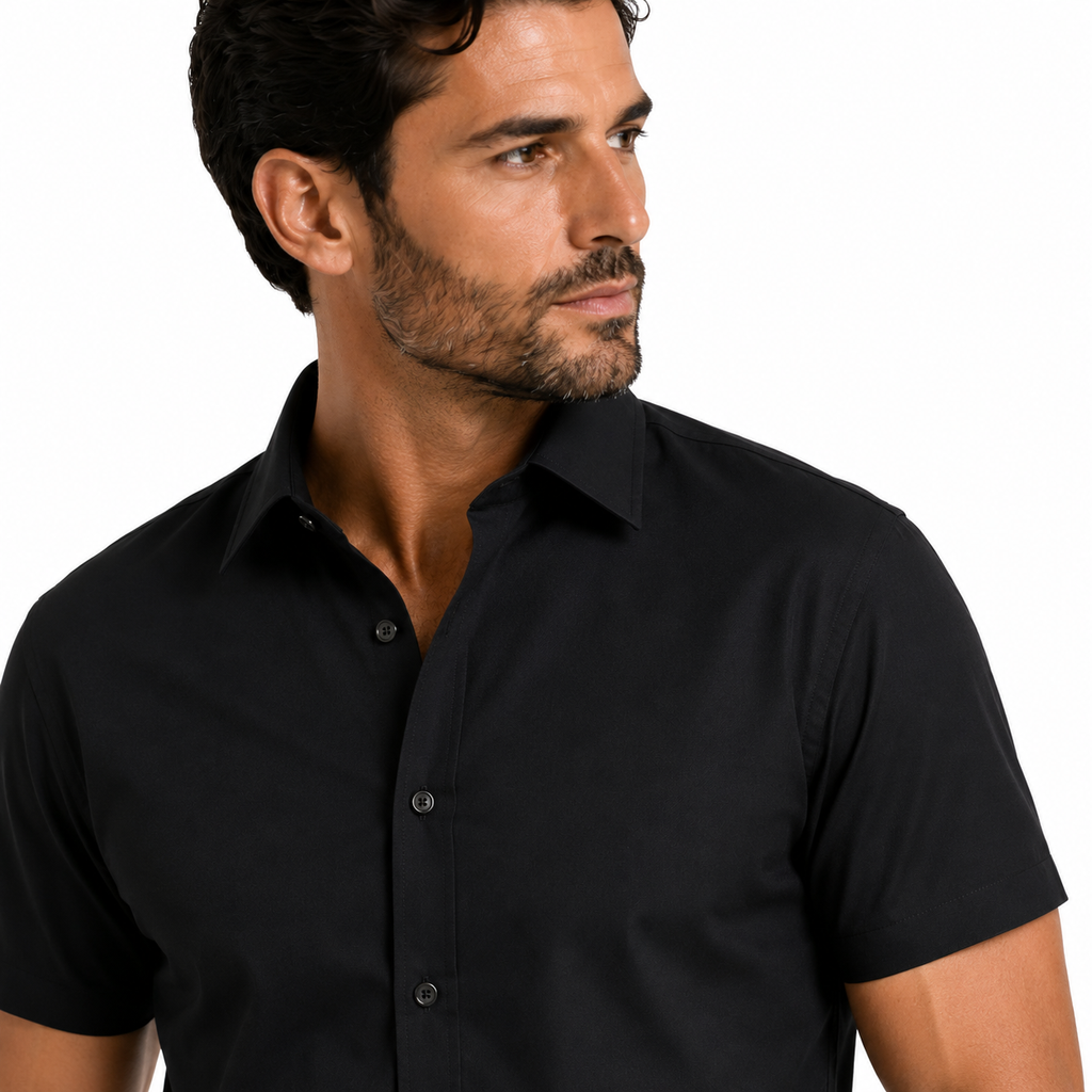Camisa Wealth anti arrugas manga corta Negra