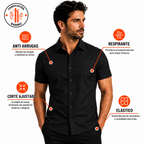 Camisa Wealth anti arrugas manga corta Negra