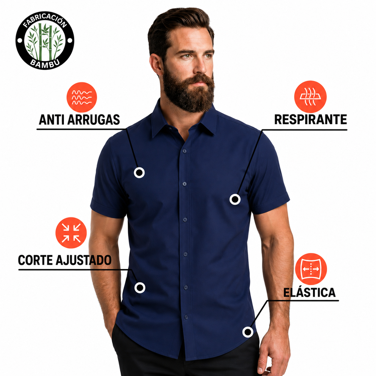 Camisa Wealth anti arrugas manga corta Azul oscuro