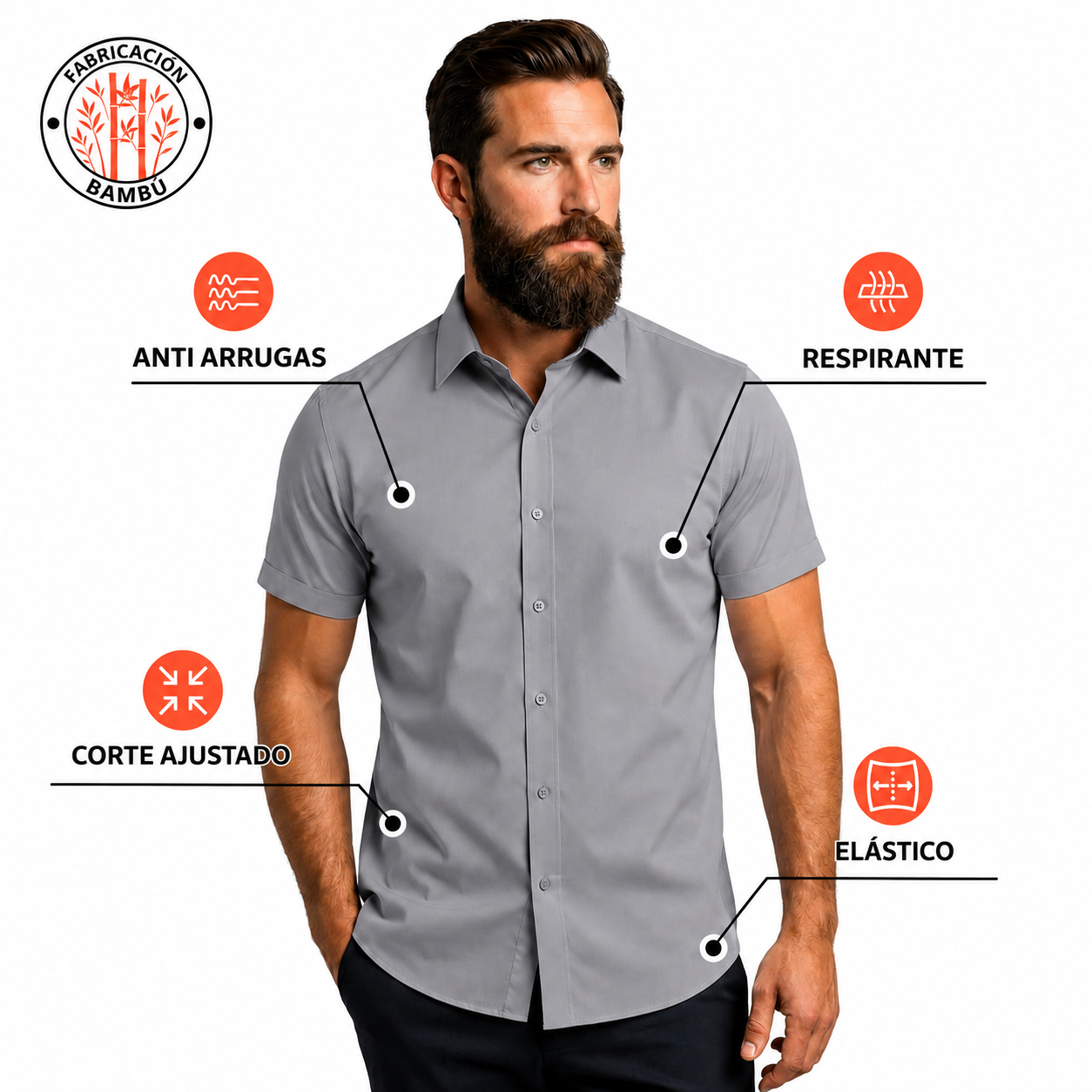 Camisa Wealth anti arrugas manga corta Gris