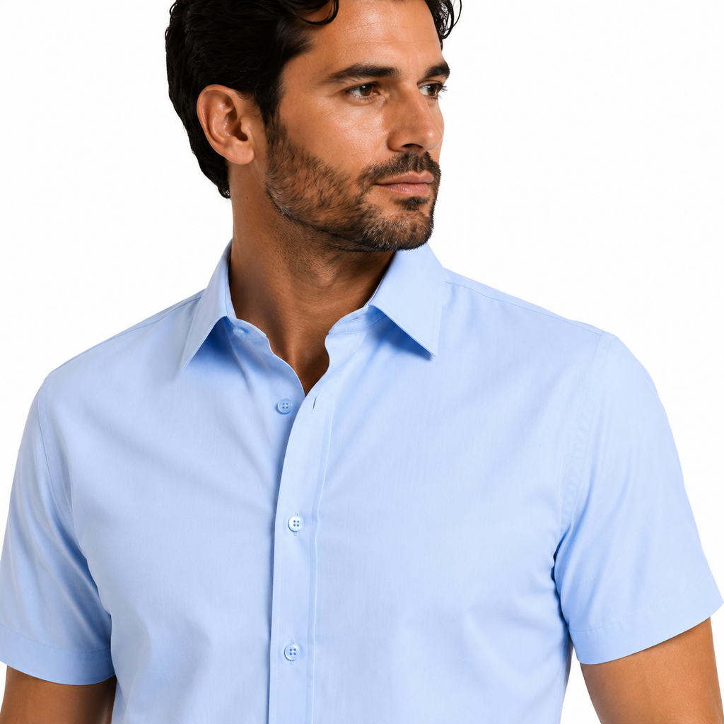 Camisa Wealth anti arrugas manga corta Azul claro