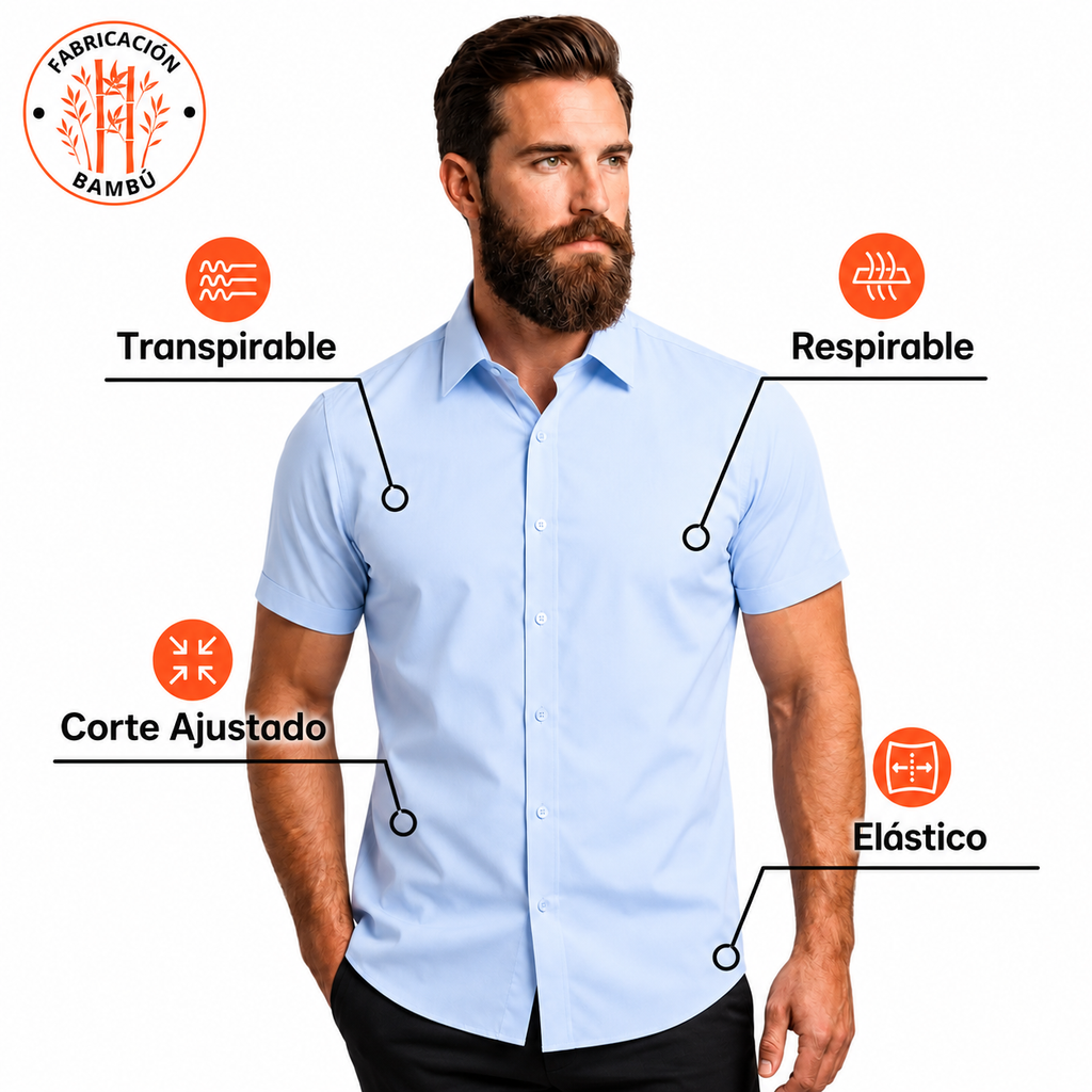 Camisa Wealth anti arrugas manga corta Azul claro