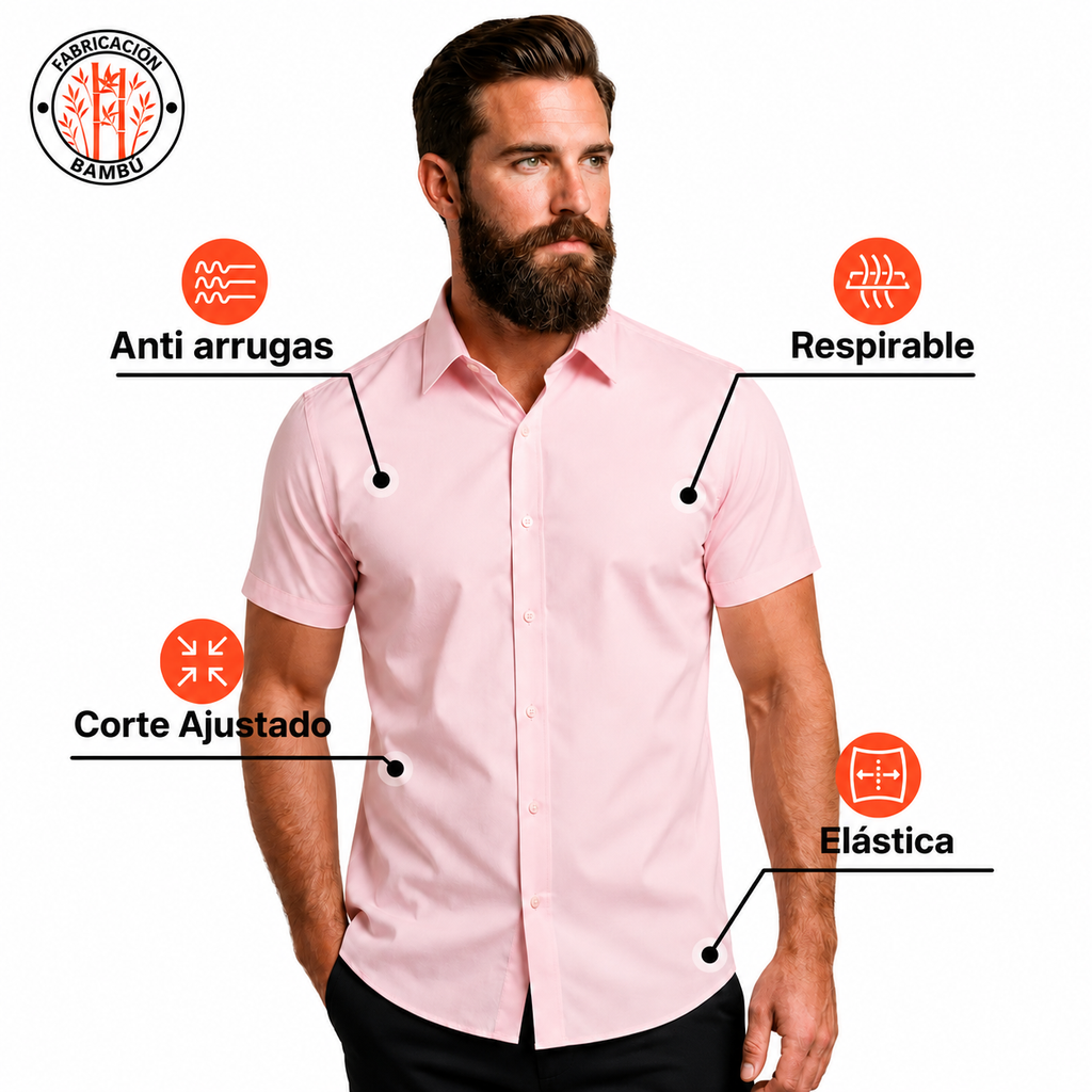 Camisa Wealth anti arrugas manga corta Rosa