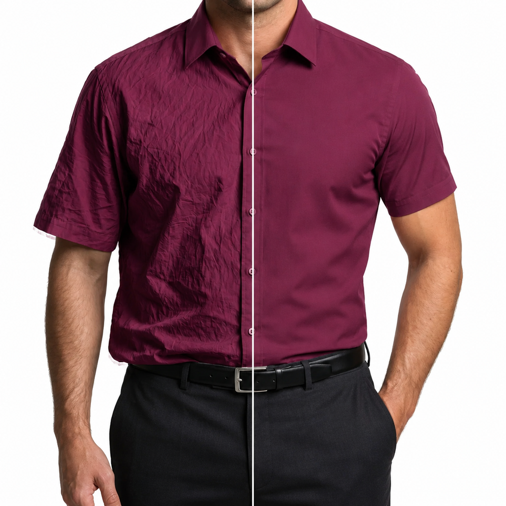 Camisa Wealth anti arrugas manga corta Vino tinto