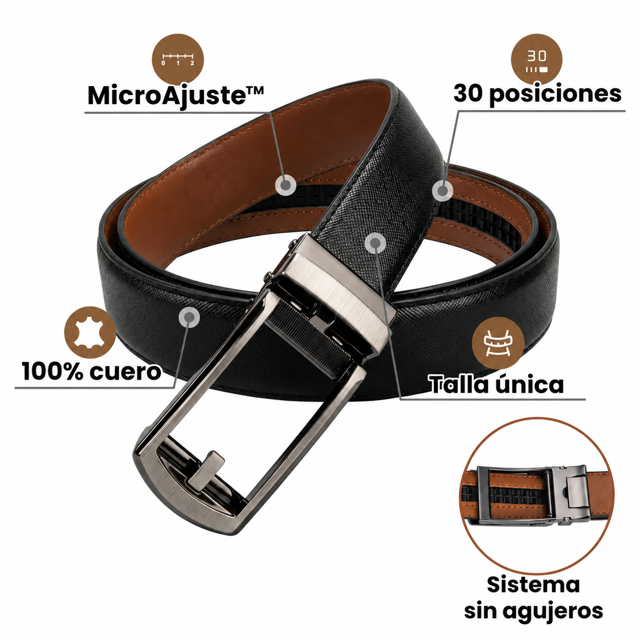 Cinturón de cuero Luxury Pack x2  Negro & cafe