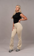 Womens Pastel Flared Mid Waisted Fitjeans - Sand