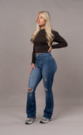 Womens Flared Ripped Fitjeans - Sapphire Blue