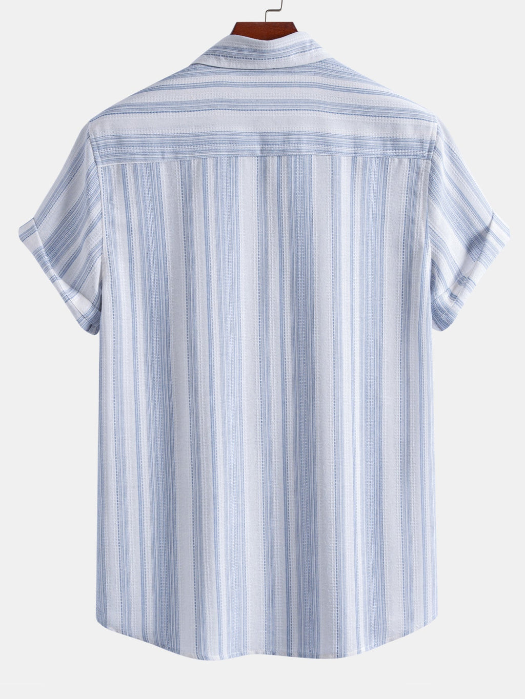 Camisa abotonada de lino a rayas y pantalones cortos de 5" con cordón y textura arrugada