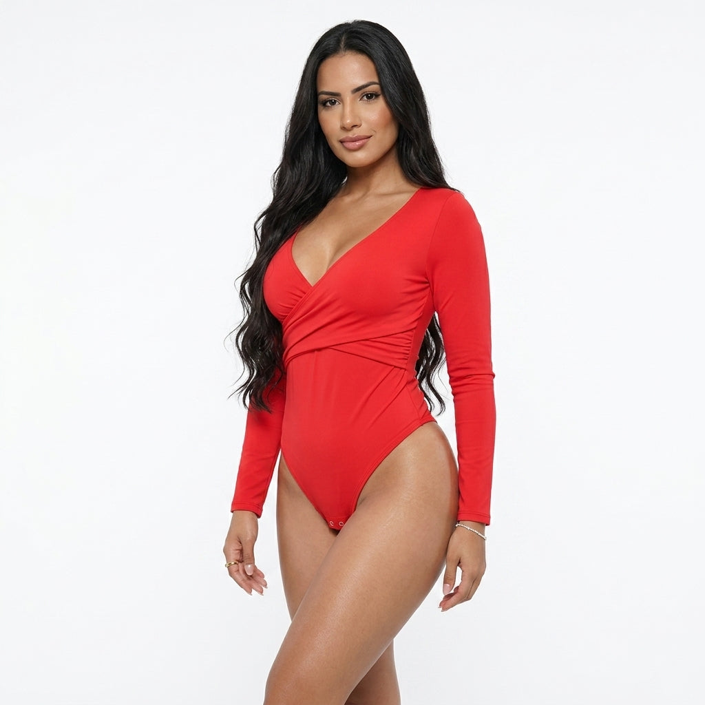Body moldeador manga larga, cuello descubierto elegante