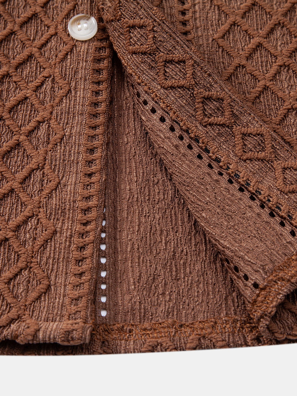 Geometry Rhombus Jacquard Button Up Shirt & Crinkle Textured Drawstring 5" Shorts
