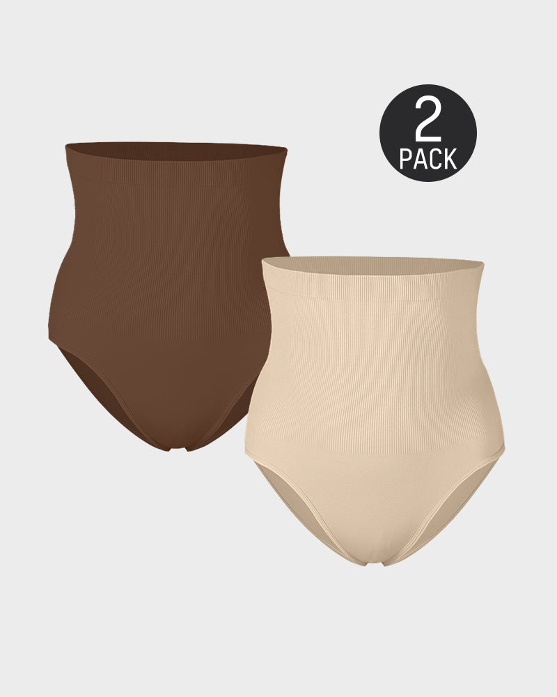 Braguita de talle alto con control de abdomen (paquete de 2)
