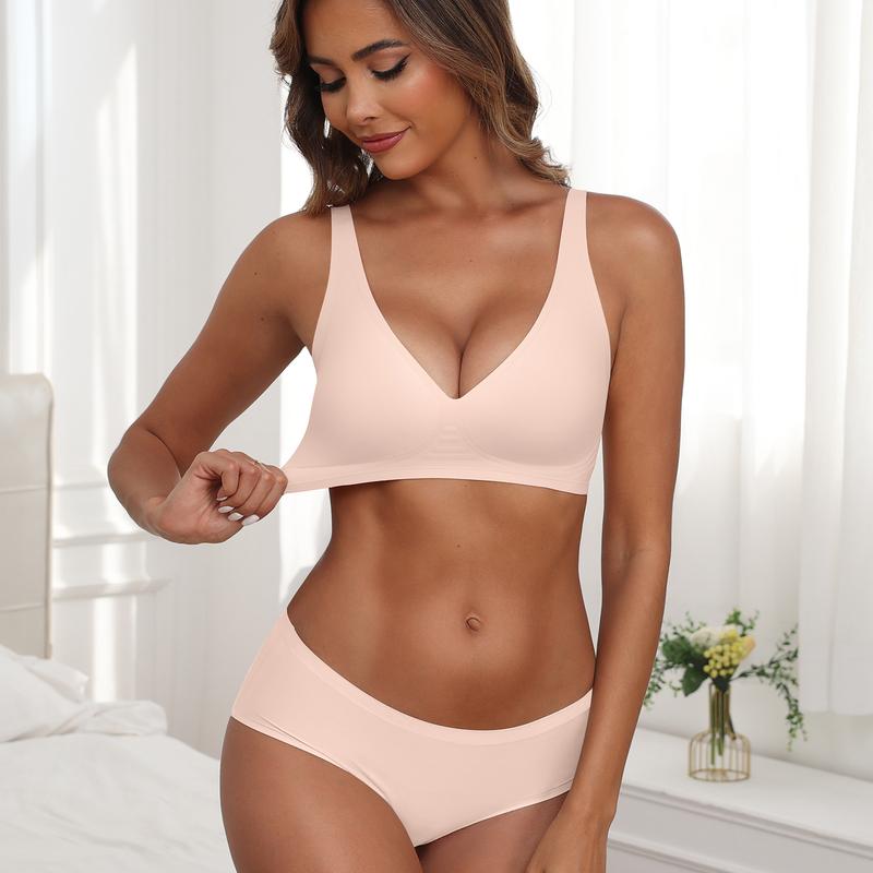 2PCS Sujetadores de gelatina para mujer, cómodos, sin aros, suaves, tipo bralette, sin costuras, para camisetas, con escote en V profundo, para uso diario.