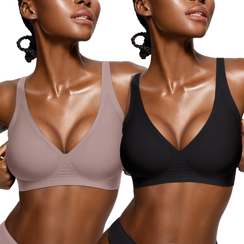 2PCS Sujetadores de gelatina para mujer, cómodos, sin aros, suaves, tipo bralette, sin costuras, para camisetas, con escote en V profundo, para uso diario.