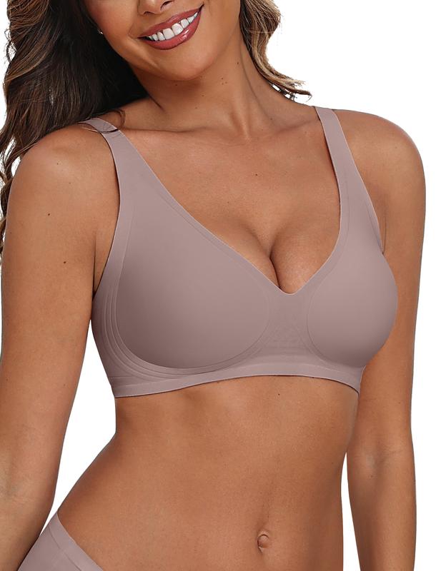 2PCS Sujetadores de gelatina para mujer, cómodos, sin aros, suaves, tipo bralette, sin costuras, para camisetas, con escote en V profundo, para uso diario.
