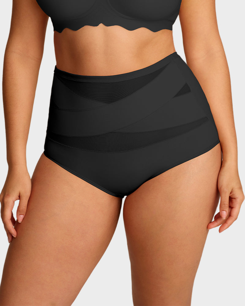 Braguitas de talle alto con control de abdomen y tiras cruzadas, tallas grandes (paquete de 5)
