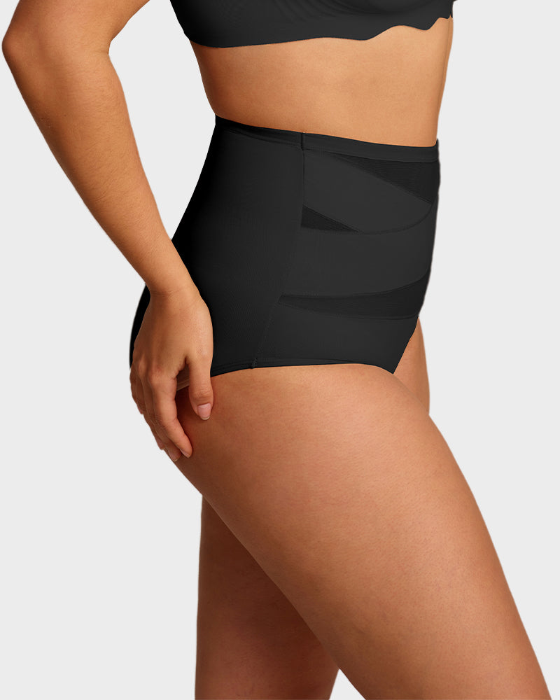 Braguitas de talle alto con control de abdomen y tiras cruzadas, tallas grandes (paquete de 5)