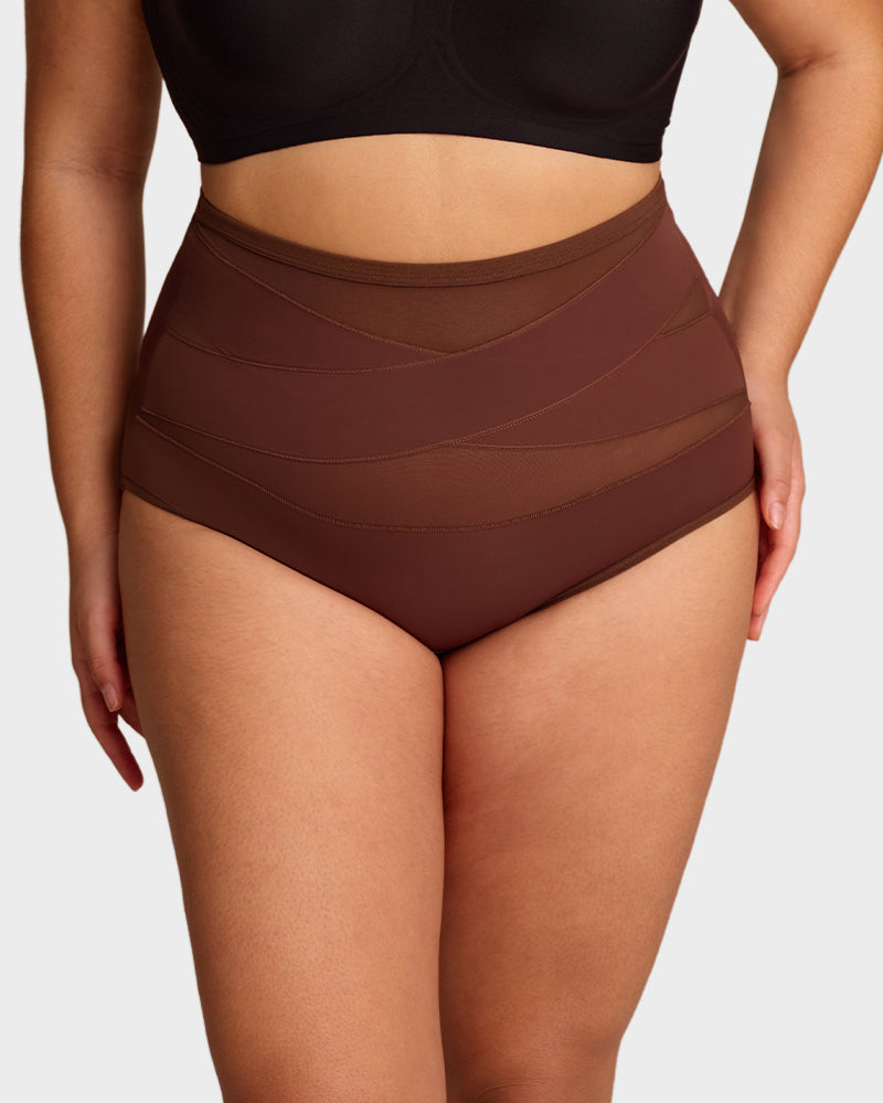 Braguitas de talle alto con control de abdomen y tiras cruzadas, tallas grandes (paquete de 5)