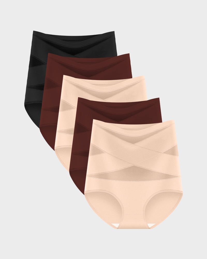 Braguitas de talle alto con control de abdomen y tiras cruzadas, tallas grandes (paquete de 5)