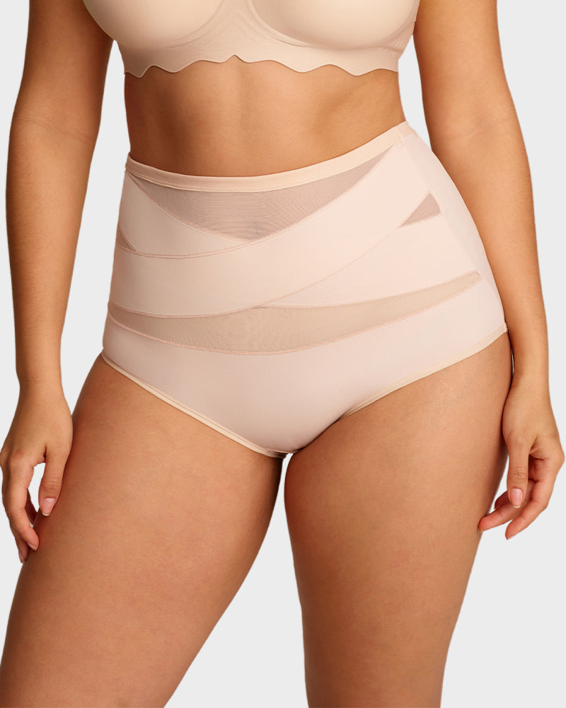 Braguitas de talle alto con control de abdomen y tiras cruzadas, tallas grandes (paquete de 5)