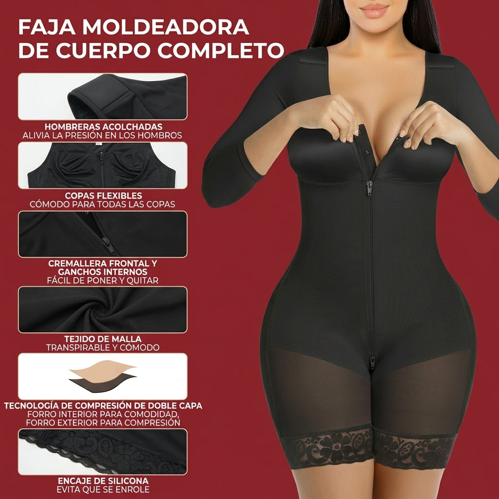Fajas moldeadora de cuerpo entero, control de abdomen, compresión en los brazos
