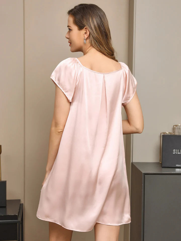 Camisón dulce de manga corta de seda pura