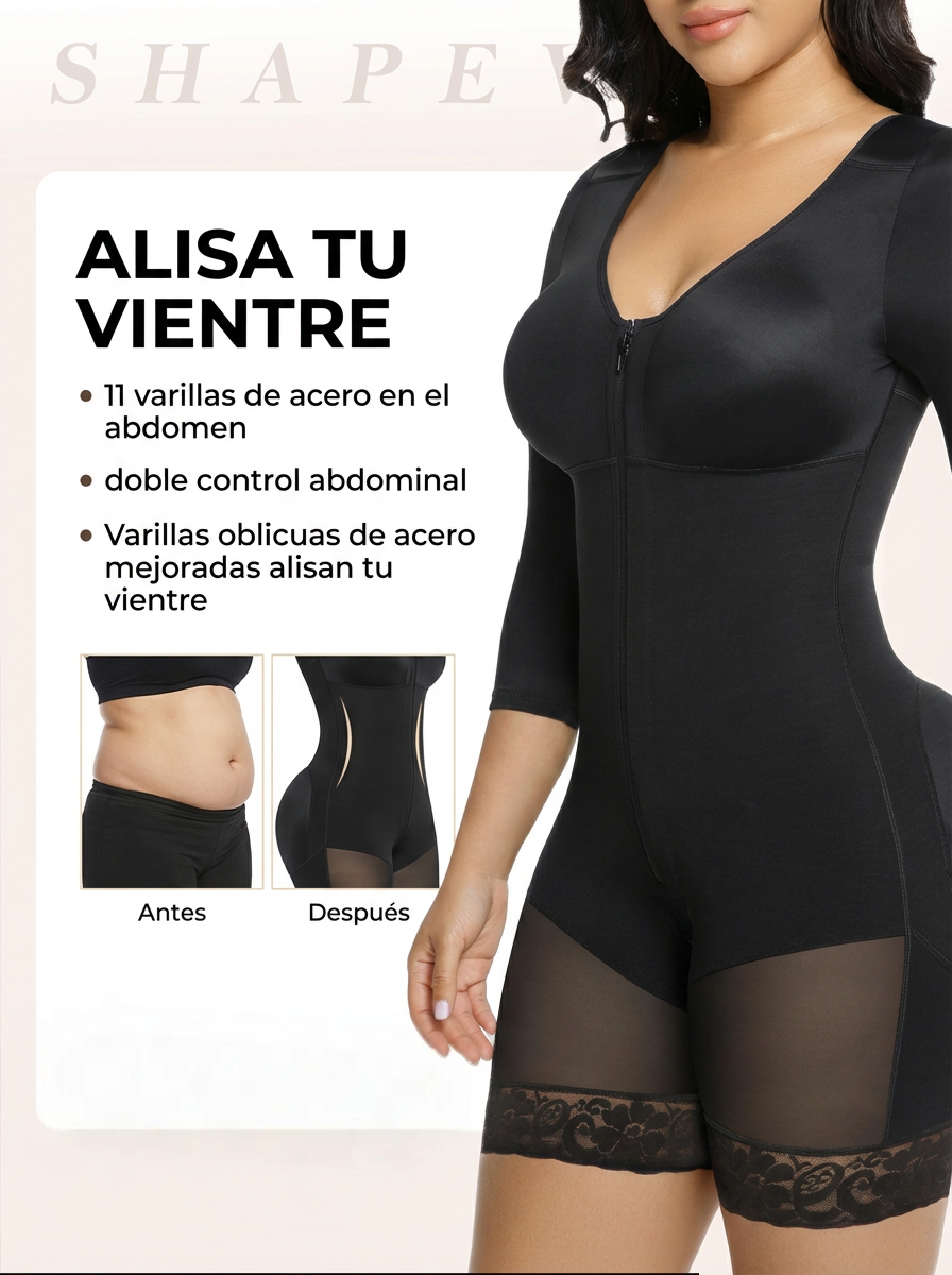 Faja posparto colombiana para mujer: control de abdomen, levantamiento de glúteos, faja moldeadora con cremallera en la entrepierna.