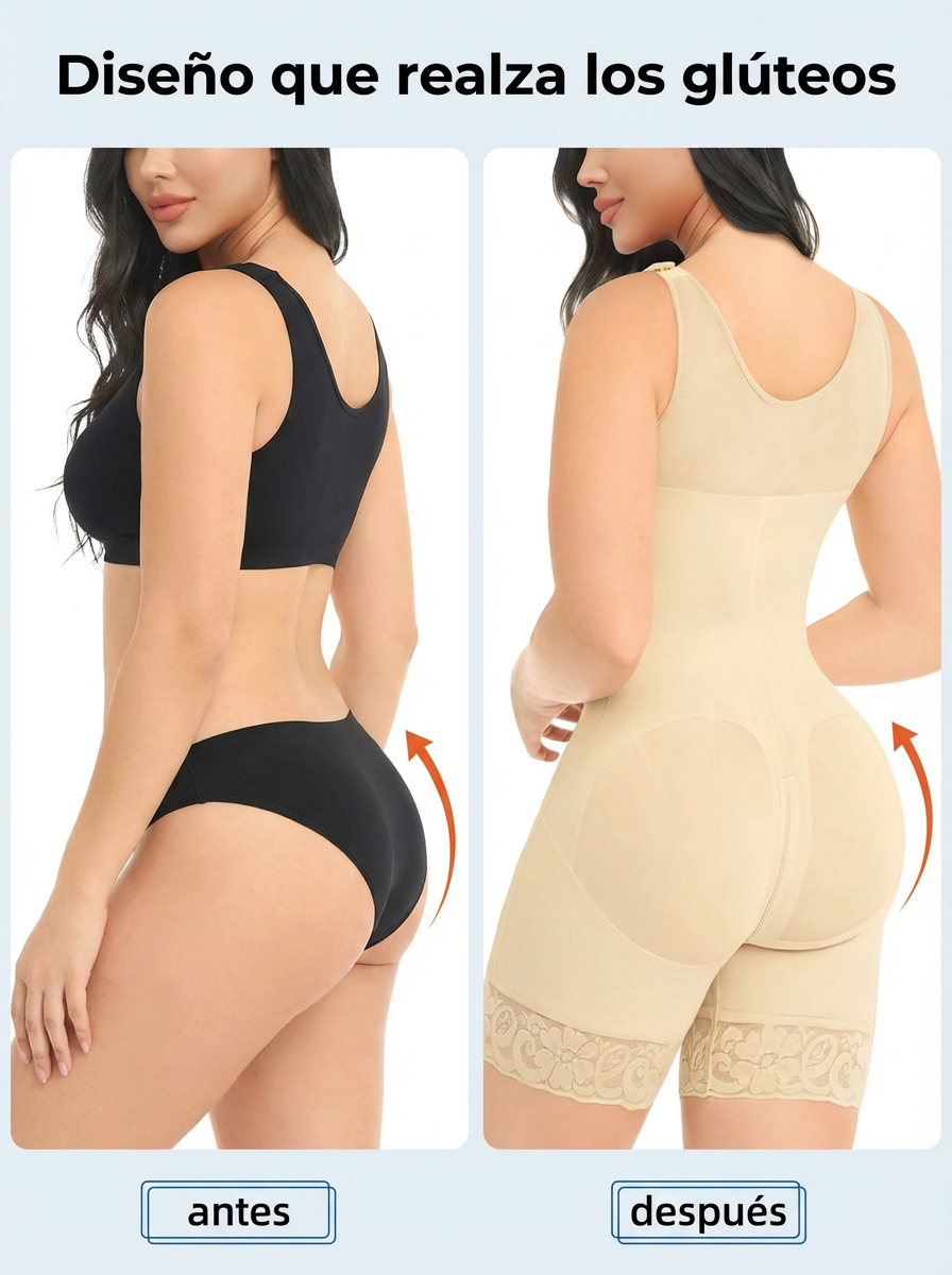Faja posparto colombiana para mujer: control de abdomen, levantamiento de glúteos, faja moldeadora con cremallera en la entrepierna.
