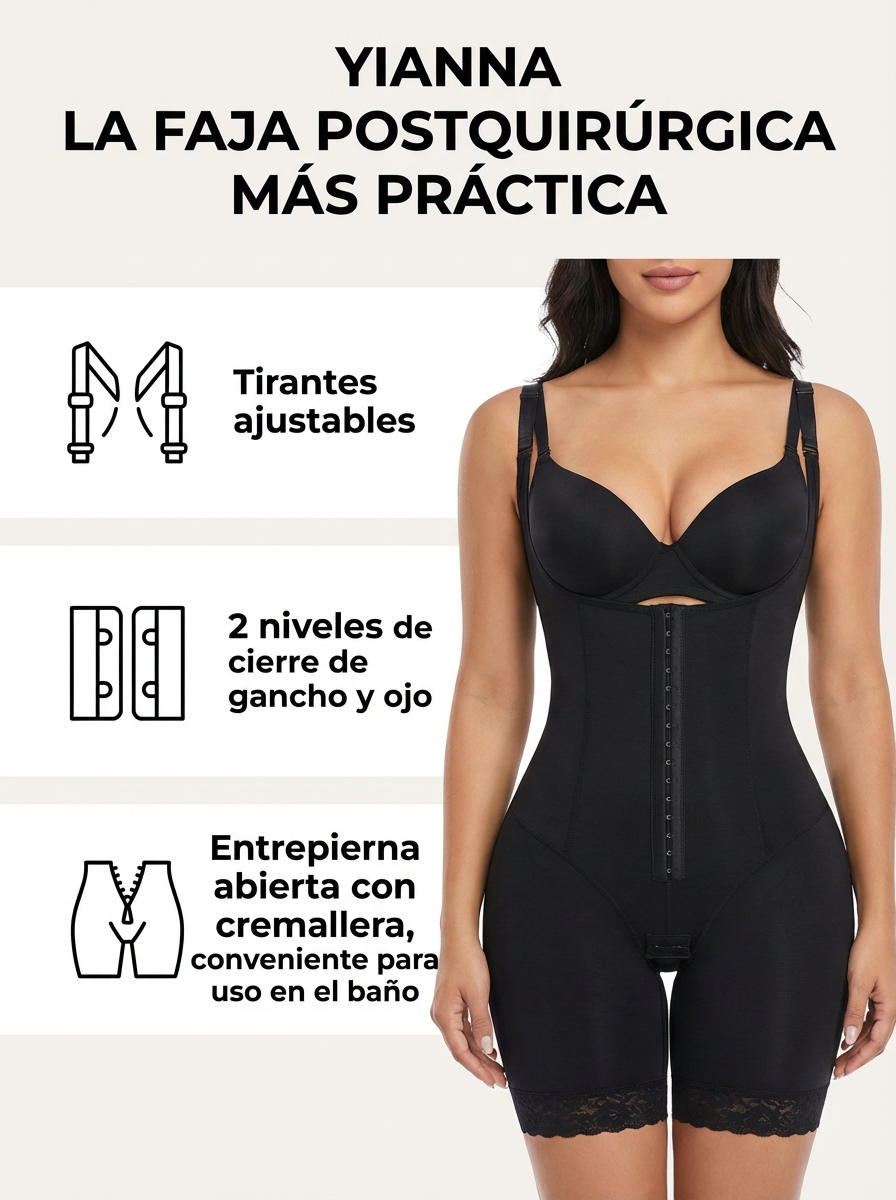 Faja posparto colombiana para mujer: control de abdomen, levantamiento de glúteos, faja moldeadora con cremallera en la entrepierna.