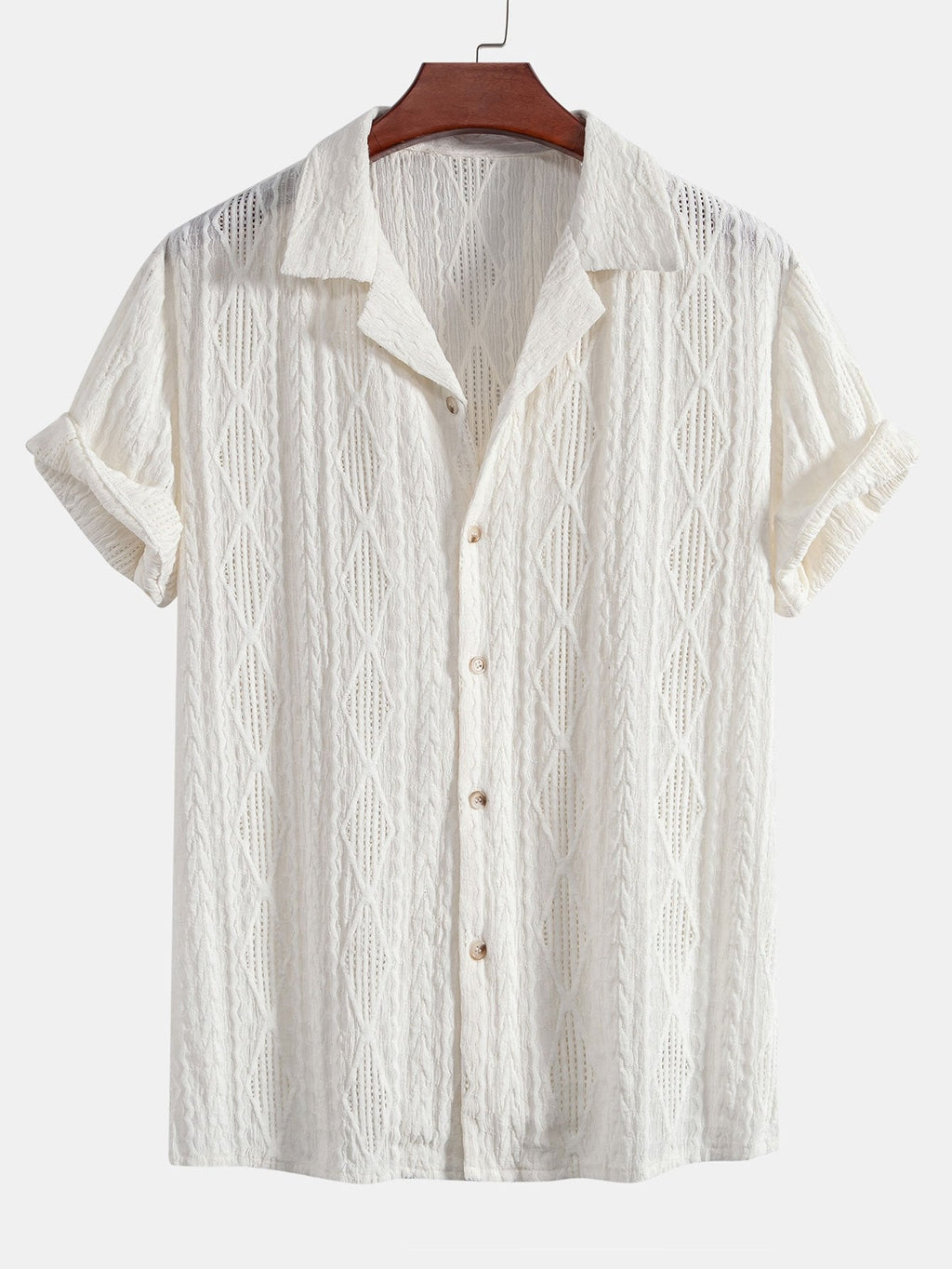 Camisa cubana con ojales de jacquard geométrico y Shorts cortos de 5" con cordón y textura arrugada