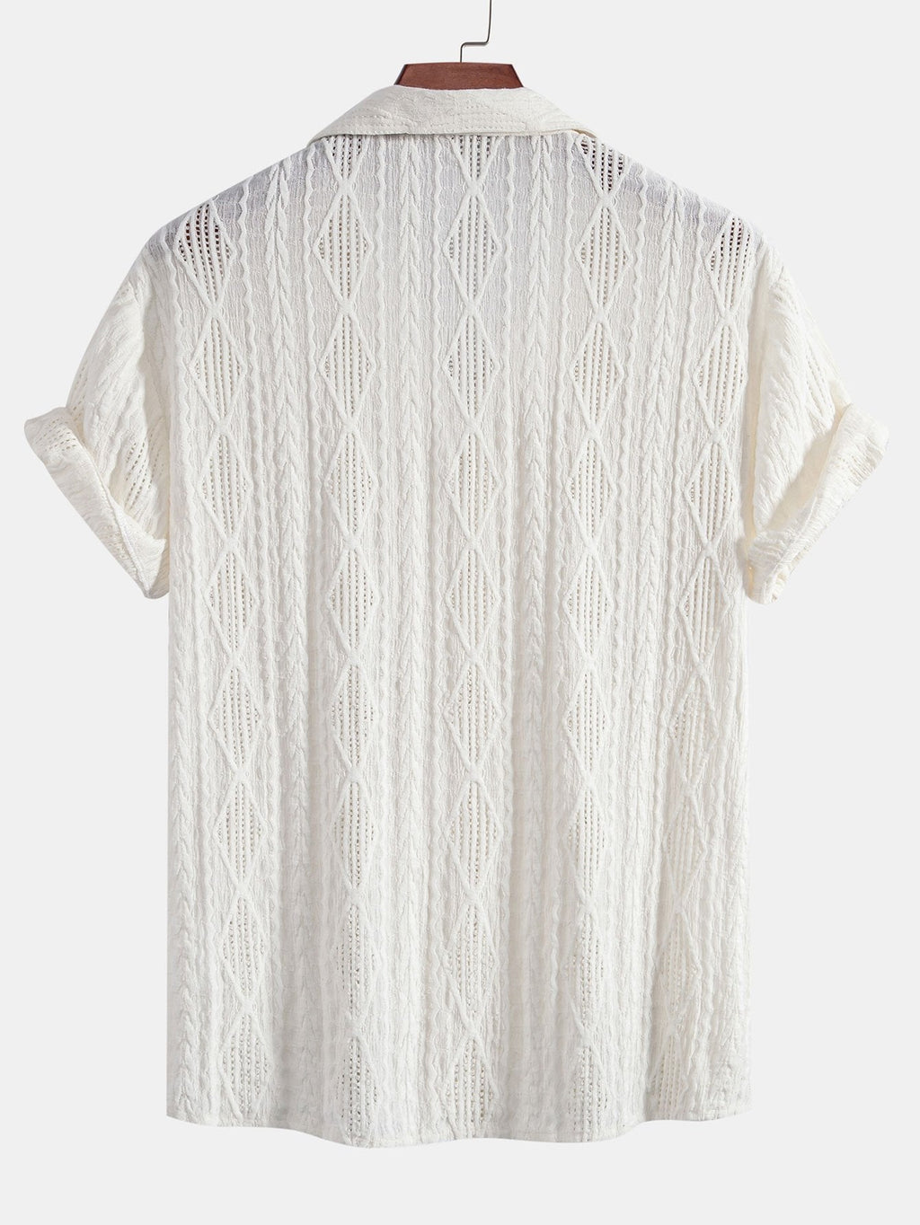 Camisa cubana con ojales de jacquard geométrico y Shorts cortos de 5" con cordón y textura arrugada