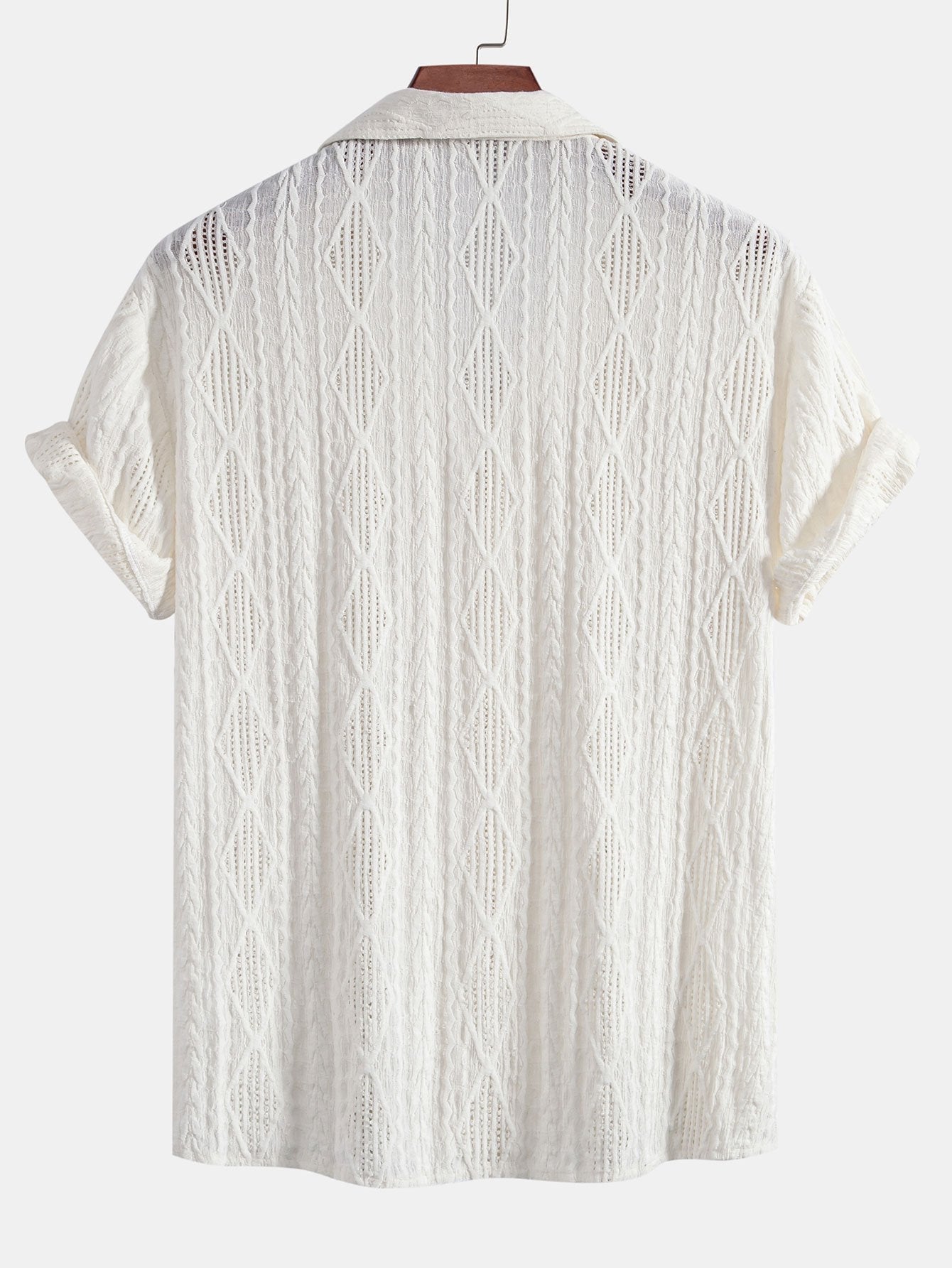Camisa cubana con ojales de jacquard geométrico y Shorts cortos de 5" con cordón y textura arrugada