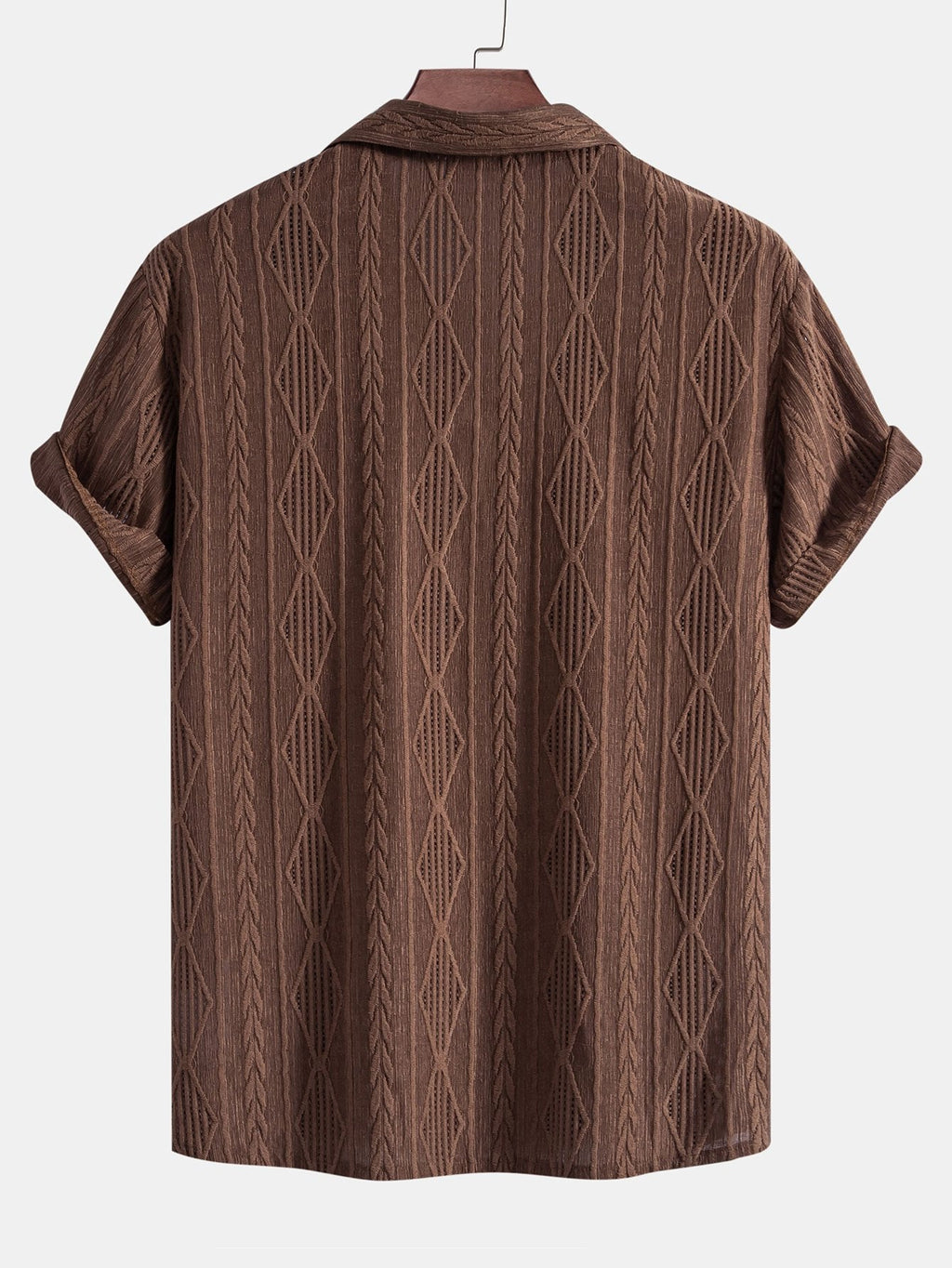 Camisa cubana con ojales de jacquard geométrico y Shorts cortos de 5" con cordón y textura arrugada