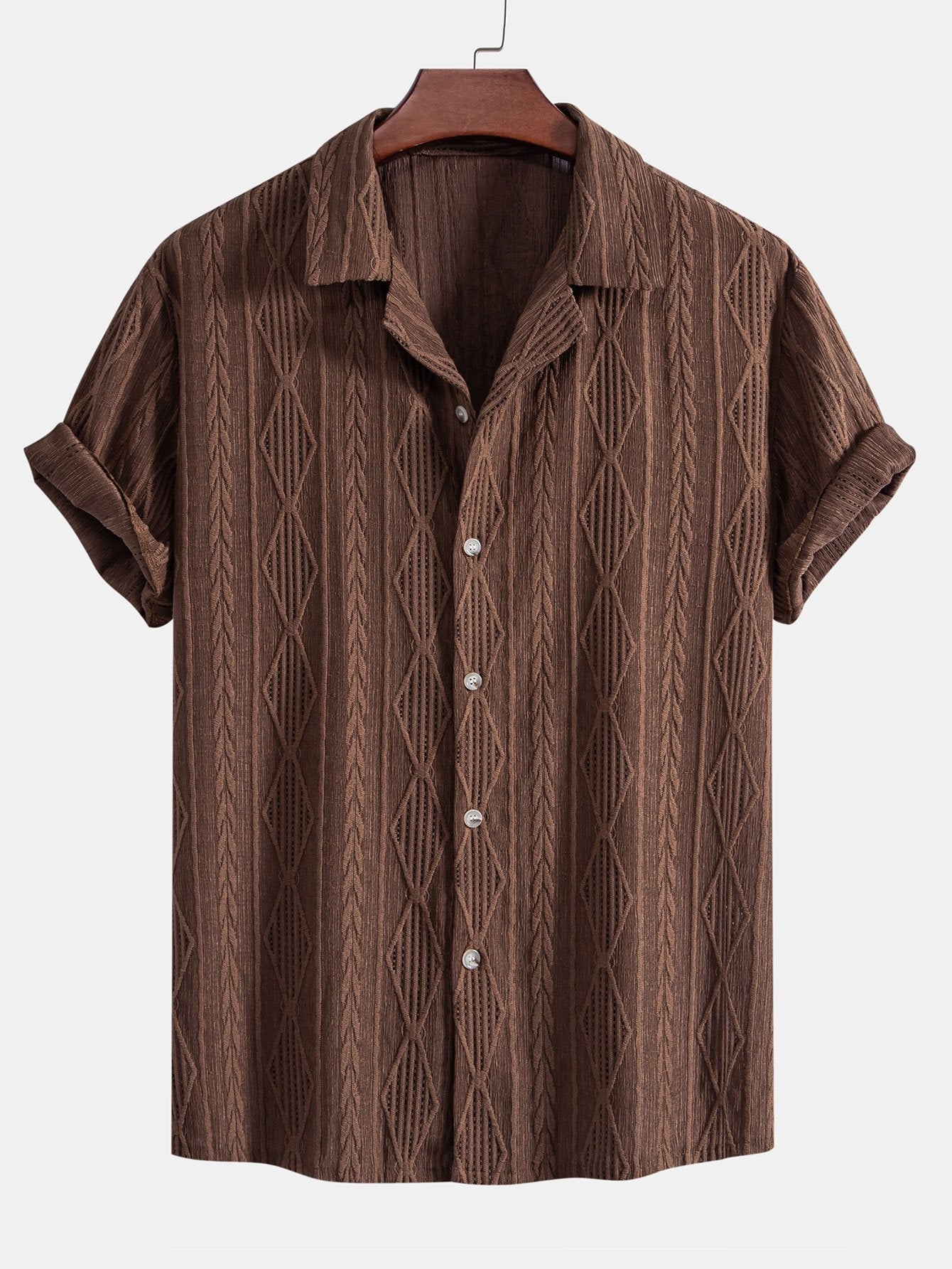Camisa cubana con ojales de jacquard geométrico y Shorts cortos de 5" con cordón y textura arrugada