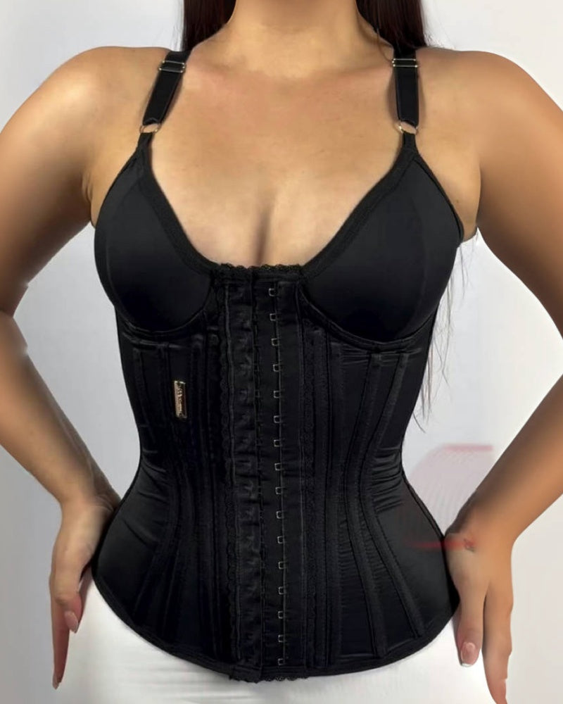 Fajas Colombianas Entrenador de cintura con control de barriga y corsé con aros recortados con encaje